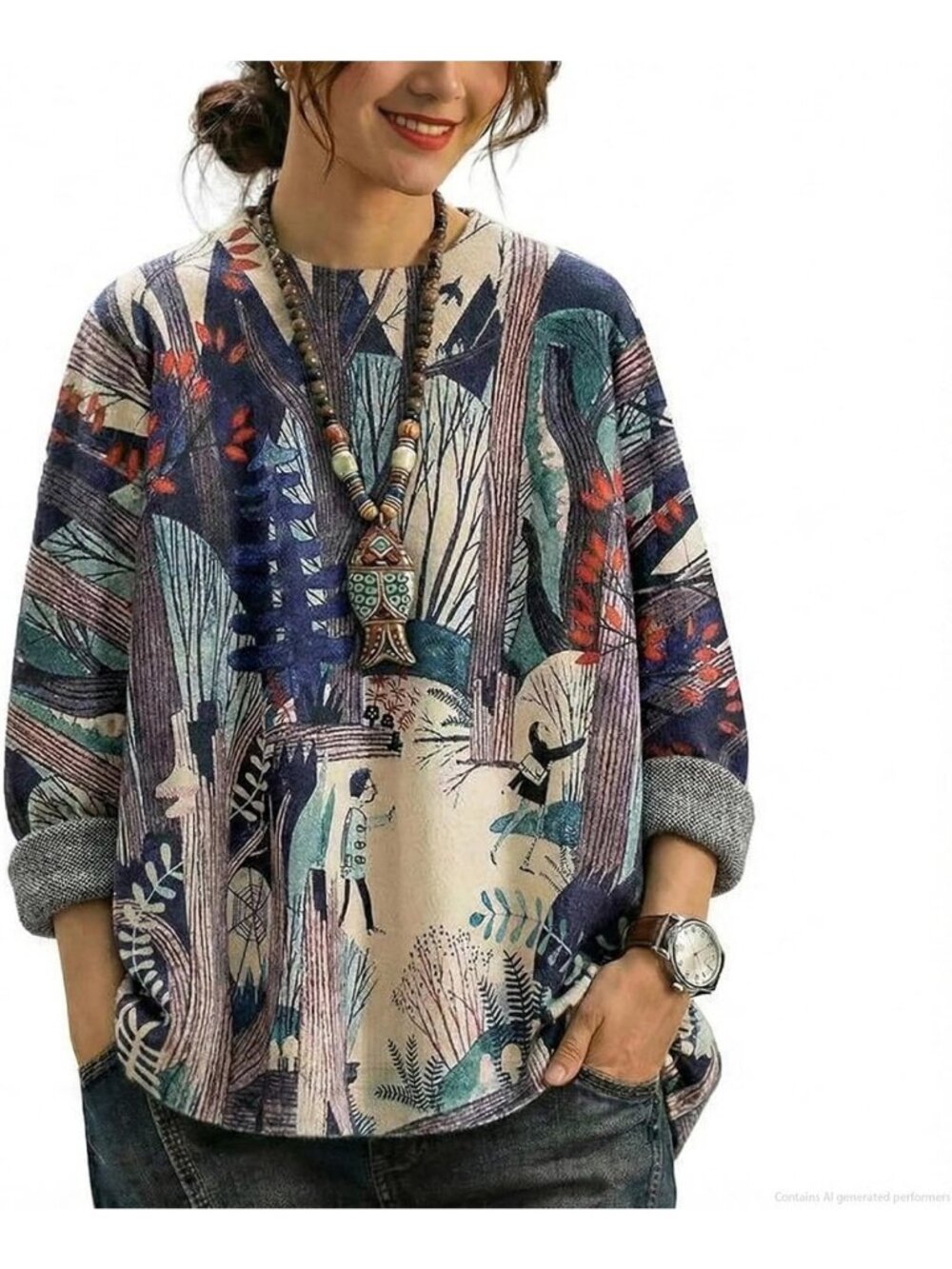 Trendy Oversized Graphic Knit Pullover Sweater for Women - Cozy & Stylish